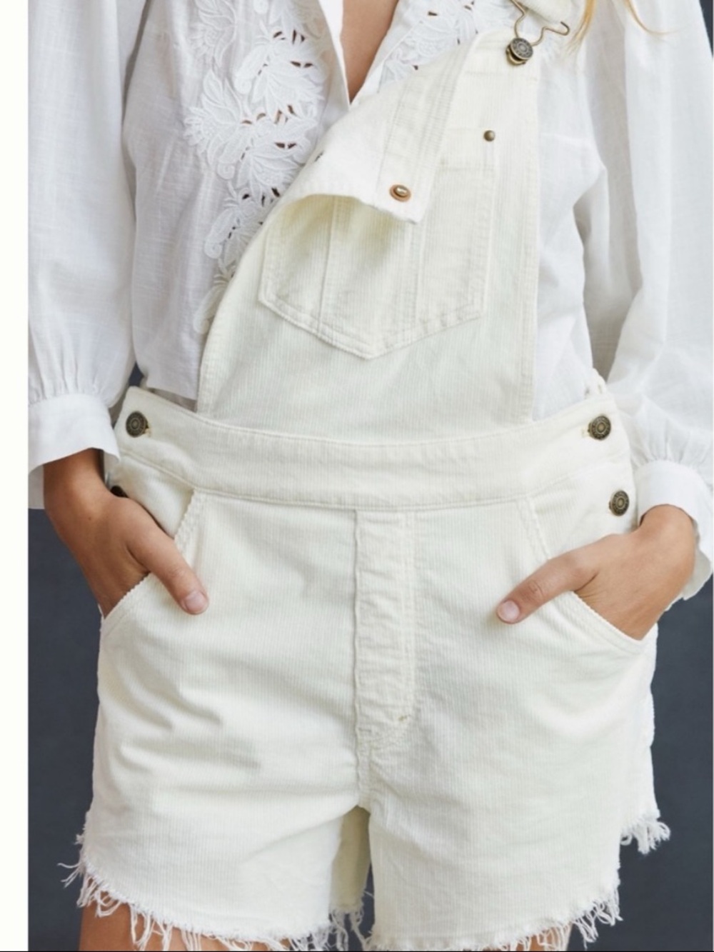 NWOT Anthropologie Pilcro Frayed Dungarees Cord Romper Short Overalls , 32